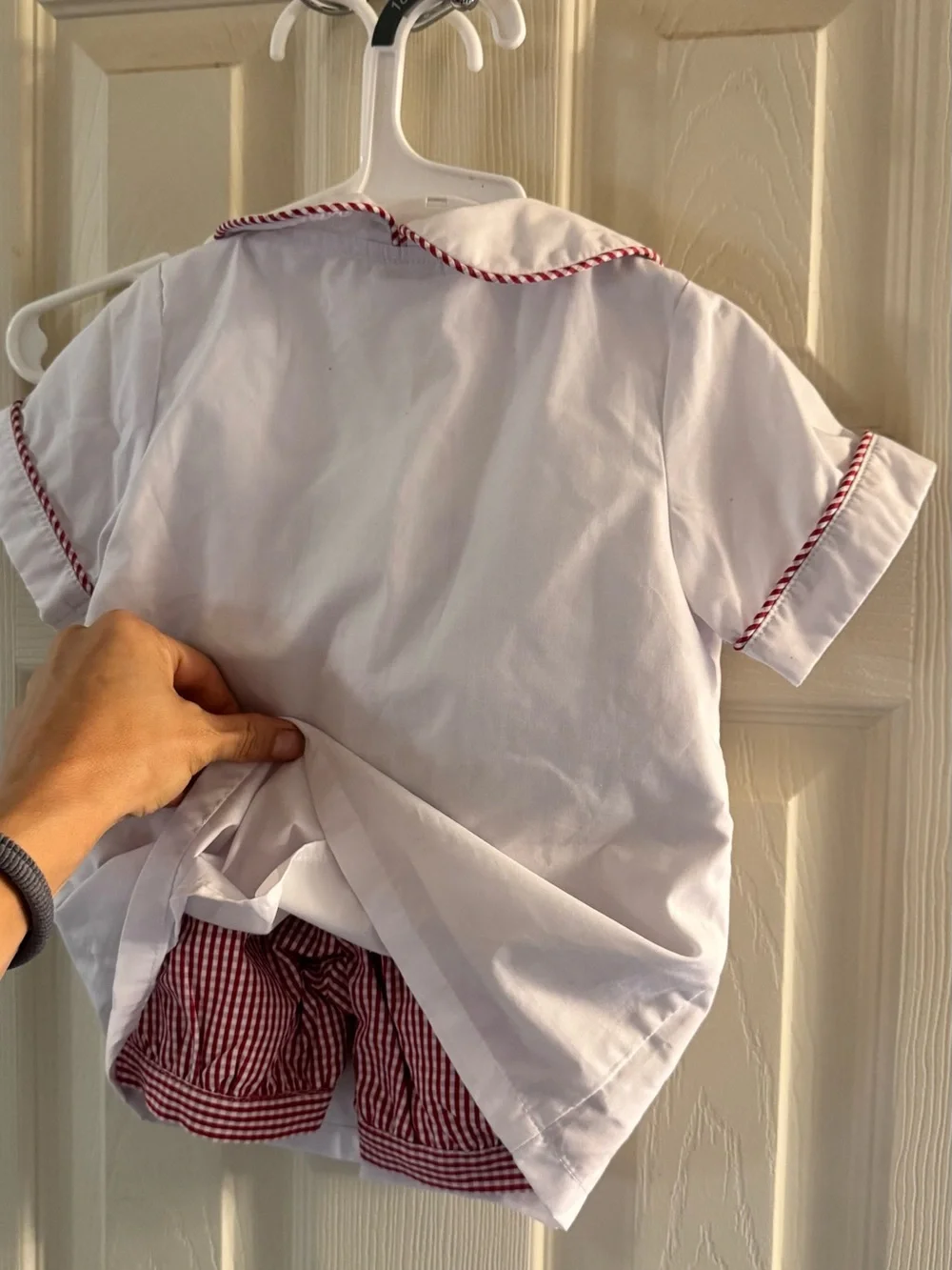 Children's Red Gingham Shorts Set with White Trim Shirt - The Yellow Door